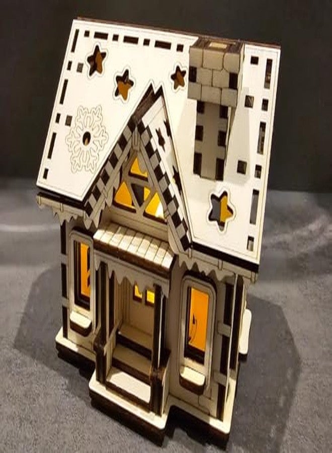 مكعبات ثلاثية الأبعاد، لعبة منزل عيد الميلاد الخشبية المقطوعة بالليزر مع إضاءة LED | نموذج كوخ خشبي مصنوع يدويًا بإضاءة دافئة | لعبة احتفالية صديقة للبيئة من الخشب الطبيعي للأطفال للعب الإبداعي والتعلم وتزيين طاولة المنزل كهدية - Image 1